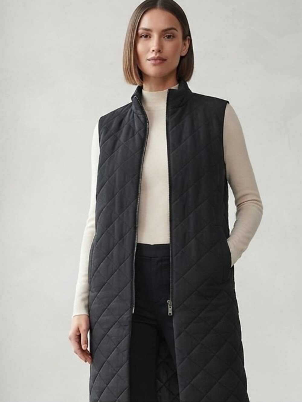 COS Diamond Quilted Longline Gilet - Black - Size 4 Excellent